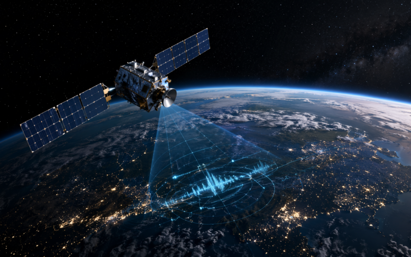 Representative image of a satellite-based radio frequency intelligence platform in orbit, illustrating the strategic context behind HawkEye 360’s proposed IPO filing and its space-driven signals intelligence business.