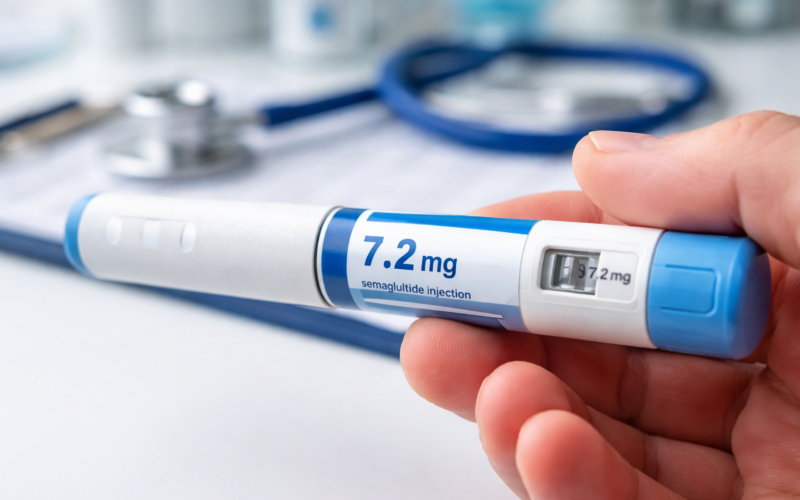 Representative image of a semaglutide weight-loss injection pen, illustrating the MHRA approval of Wegovy 7.2mg single-dose treatment for adults with obesity in the United Kingdom.