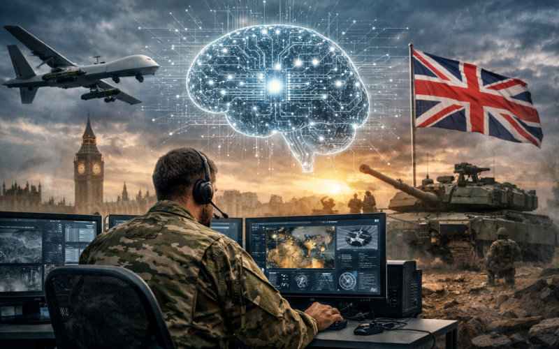 Representative image of sovereign AI defence systems, military data operations, and UK security technology themes, illustrating why investors are watching whether Defence Holdings PLC (LSE: ALRT) can turn Project Ixian into the United Kingdom’s first sovereign-AI defence contract.