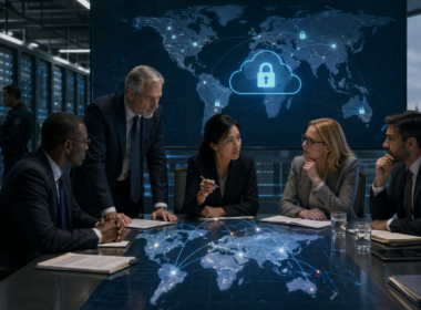 Representative image of government officials reviewing secure cloud and AI infrastructure, as sovereign cloud procurement becomes a geopolitical battleground for IBM, Microsoft, Amazon Web Services, and Google Cloud.
