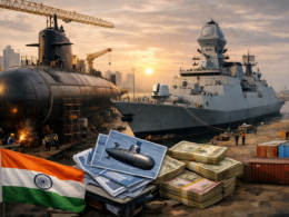 Representative image of a submarine and warship under construction at an Indian naval shipyard, illustrating why Mazagon Dock Shipbuilders Limited could be at the centre of Project 75 India, the biggest defence contract in Indian history.
