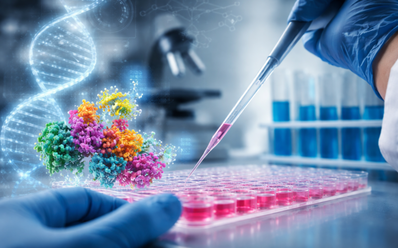 Representative image of targeted protein degradation research as SK Life Science Labs presents new preclinical p300 and PRMT5 cancer data at AACR 2026.