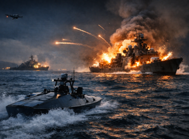 Representative image of an unmanned sea drone strike at sea, illustrating how Ukraine’s Black Sea drone warfare helped cripple Russia’s fleet and reshape United States naval doctrine around autonomous surface vessels.