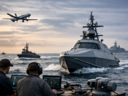 Representative image of unmanned surface vessels and naval autonomy operations, illustrating how the United States Navy’s shift from the cancelled MASC programme to the new MUSV marketplace could reshape competition for Magnet Defense, Saronic Technologies, Anduril Industries, and Blue Water Autonomy.