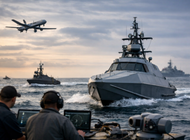 Representative image of unmanned surface vessels and naval autonomy operations, illustrating how the United States Navy’s shift from the cancelled MASC programme to the new MUSV marketplace could reshape competition for Magnet Defense, Saronic Technologies, Anduril Industries, and Blue Water Autonomy.