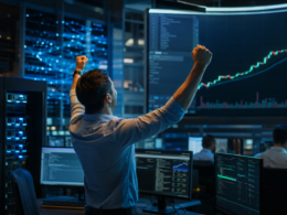 Representative image of an AI data engineering stock rally, reflecting Innodata Inc.’s sharp NASDAQ surge after record Q1 2026 revenue, upgraded growth guidance, and a new Big Tech customer ramp.