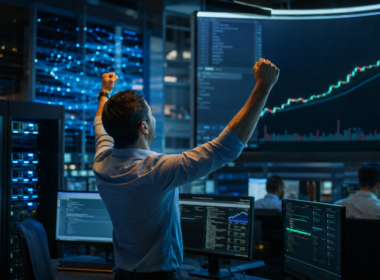 Representative image of an AI data engineering stock rally, reflecting Innodata Inc.’s sharp NASDAQ surge after record Q1 2026 revenue, upgraded growth guidance, and a new Big Tech customer ramp.