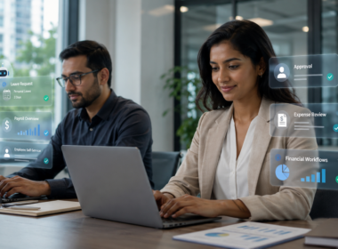 Representative image of AI-powered HR and finance workflow automation in a modern office setting, as Workday and Google Cloud expand their partnership to bring enterprise AI agents into everyday employee tasks.
