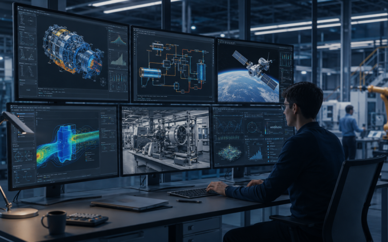 Representative image: An AI-powered industrial digital twin interface visualises complex machinery, cooling systems, and simulation data, reflecting how JuliaHub’s Dyad 3.0 could accelerate agentic AI adoption in physical engineering after its $65 million Series B raise.