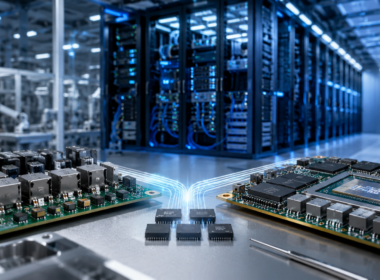 Representative image: Advanced semiconductor power-management hardware is shown inside a modern AI data center environment, illustrating how Analog Devices’ $1.5 billion Empower Semiconductor acquisition could strengthen its role in AI infrastructure power delivery.