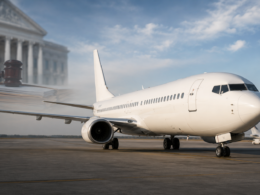 Representative image: A generic commercial aircraft on an airport tarmac with legal imagery in the background, illustrating Boeing’s 737 MAX fraud lawsuit verdict and the wider aviation safety, investor confidence, and BA stock implications.