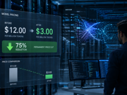Representative image: A data center dashboard visualizes DeepSeek V4-Pro’s permanent 75% AI model price cut, highlighting how lower inference costs could reshape enterprise AI adoption and intensify competition in the global generative AI market.