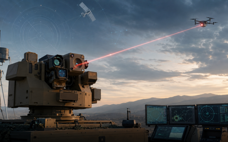 Representative image: Advanced counter-drone defence systems, remote weapon platforms and directed-energy capabilities are drawing investor attention as Electro Optic Systems (ASX: EOS) gains momentum on rising defence technology demand, a growing A$518 million backlog and the potential conversion of its Goldrone Korean laser weapon contract.