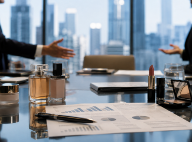 Representative image: Luxury beauty products and financial documents on a corporate boardroom table reflect the failed Estée Lauder–Puig merger talks, highlighting how governance tensions, brand control and investor sentiment are reshaping global prestige beauty M&A.