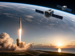 Representative image of a rocket launch and low-Earth orbit satellites, illustrating Foxconn’s PEARL-1A and PEARL-1B mission as the company expands its space communications strategy beyond electronics manufacturing.