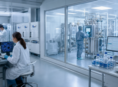 Representative image: Scientists work inside a modern iPSC research and biomanufacturing facility, illustrating how Fujifilm Cellular Dynamics’ Madison expansion could support scalable stem cell manufacturing, new approach methods and future cell therapy development.