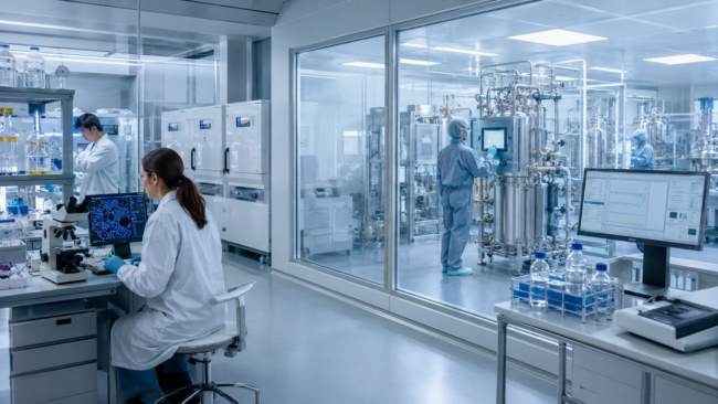 Representative image: Scientists work inside a modern iPSC research and biomanufacturing facility, illustrating how Fujifilm Cellular Dynamics’ Madison expansion could support scalable stem cell manufacturing, new approach methods and future cell therapy development.