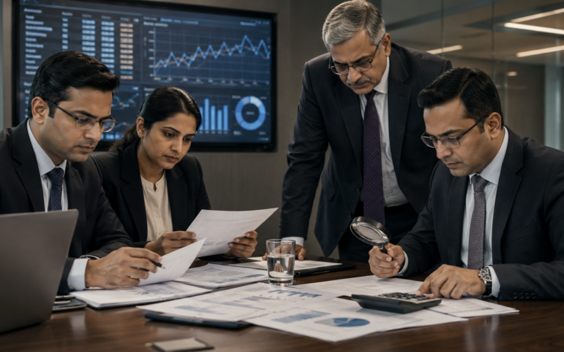 Representative image showing financial documents under review as HDFC Bank faces investor scrutiny over reported payment controversy and banking governance concerns.