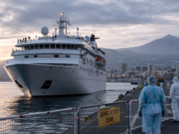 Representative image: Health officials prepare quarantine controls as an expedition cruise ship arrives at port, reflecting rising concern over the MV Hondius hantavirus outbreak and suspected cases linked to Tenerife, Alicante and Tristan da Cunha.