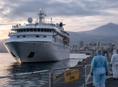 Representative image: Health officials prepare quarantine controls as an expedition cruise ship arrives at port, reflecting rising concern over the MV Hondius hantavirus outbreak and suspected cases linked to Tenerife, Alicante and Tristan da Cunha.