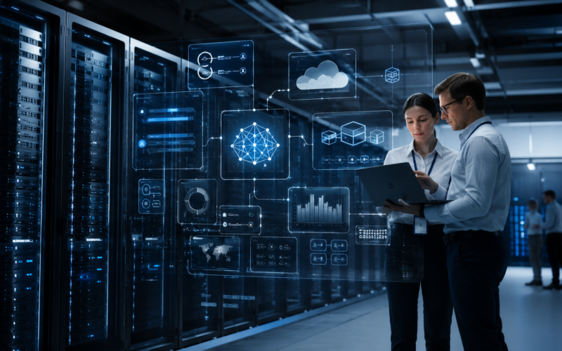 Representative image of an enterprise data centre and cloud operations environment, illustrating IBM’s Red Hat AI Inference and OpenShift Virtualization push as companies move from AI pilots to production-scale hybrid cloud infrastructure.