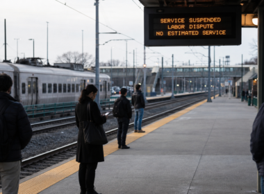 Representative image: Stranded commuters wait on a quiet rail platform as the Long Island Rail Road strike halts train service after contract talks between unions and the Metropolitan Transportation Authority collapsed, triggering major travel disruption across Long Island and New York City.