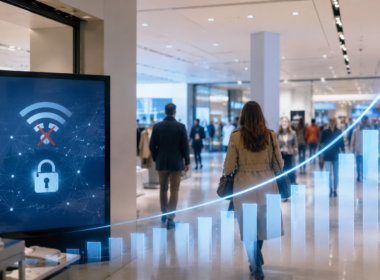 Representative image: A generic retail store scene with a cybersecurity disruption graphic and rising growth chart, illustrating Marks and Spencer Group’s profit decline after its cyber incident and the retailer’s return to second-half growth.