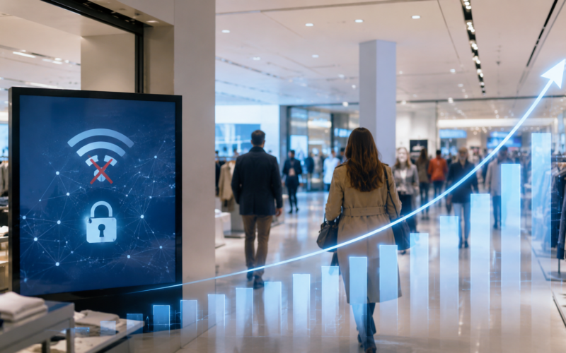 Representative image: A generic retail store scene with a cybersecurity disruption graphic and rising growth chart, illustrating Marks and Spencer Group’s profit decline after its cyber incident and the retailer’s return to second-half growth.
