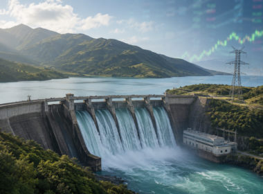 Representative image of a hydroelectric dam and transmission network, reflecting Mercury NZ Limited’s ASX share bounce as stronger hydro generation and upgraded FY2026 EBITDAF guidance sharpen investor focus on New Zealand renewable utilities.