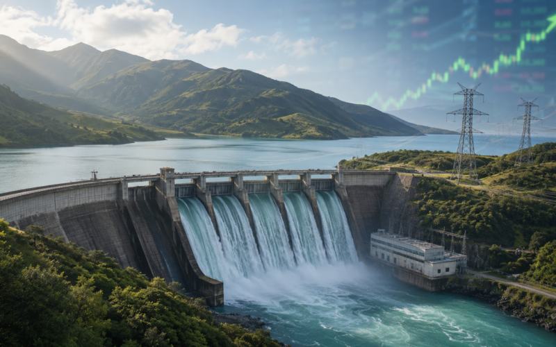 Representative image of a hydroelectric dam and transmission network, reflecting Mercury NZ Limited’s ASX share bounce as stronger hydro generation and upgraded FY2026 EBITDAF guidance sharpen investor focus on New Zealand renewable utilities.