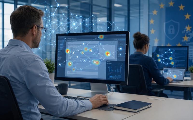 Representative image showing AI-powered workplace monitoring and computer activity tracking, as Meta Platforms faces growing scrutiny over employee data use, AI agent training and EU privacy rules.