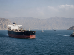 Representative image: An oil tanker moves through a strategic Gulf waterway as U.S.-Iran peace framework talks raise hopes of reopening the Strait of Hormuz and easing crude oil market risk.