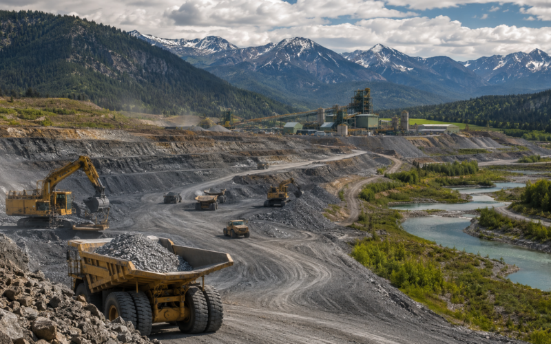 Representative image: A large-scale mining site in a mountainous landscape illustrates Perpetua Resources’ Stibnite Gold Project in Idaho, where a $2.9 billion EXIM loan approval could reshape U.S. antimony supply, critical minerals security, and domestic gold mining investment.
