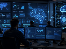 Representative image of an AI-powered cybersecurity operations center, illustrating IBM’s push into enterprise security, Project Glasswing collaboration, and machine-speed threat defense for critical software infrastructure.
