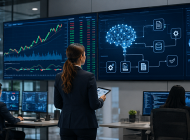 Representative image of enterprise AI dashboards and financial data systems, reflecting Salesforce’s push to expand Agentforce adoption, strengthen Data 360, and reassure $CRM investors after its FY2027 guidance update.