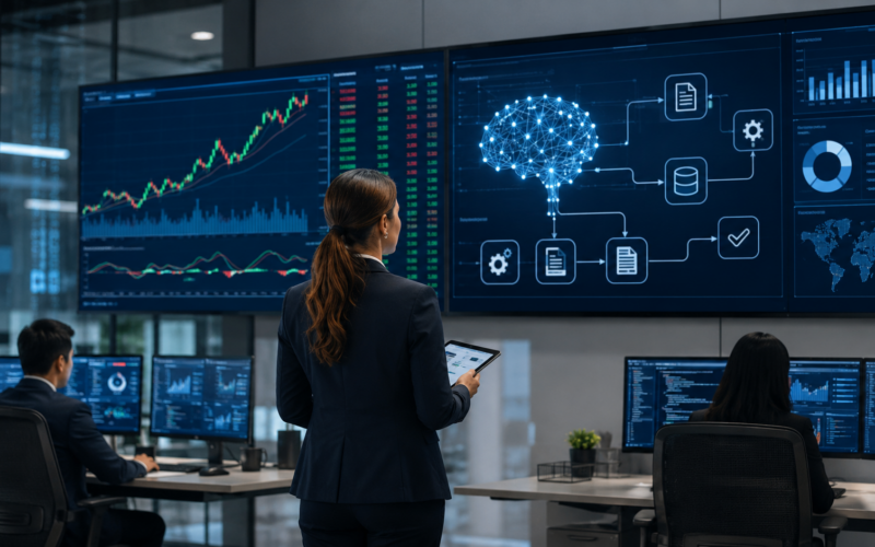 Representative image of enterprise AI dashboards and financial data systems, reflecting Salesforce’s push to expand Agentforce adoption, strengthen Data 360, and reassure $CRM investors after its FY2027 guidance update.