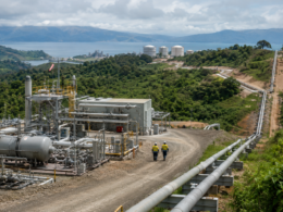 Representative image: A natural gas pipeline and processing facility in a remote highlands setting, illustrating Santos Limited’s Agogo Production Facility Tie-In Project in Papua New Guinea as the company moves to expand PNG LNG feed gas supply through brownfield infrastructure investment.