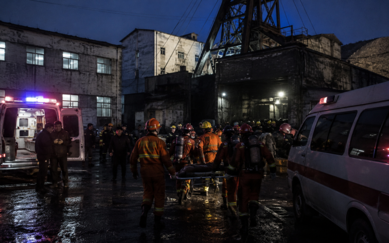 Representative image: Emergency rescue workers respond outside a coal mine after a deadly gas explosion in northern China, as the Shanxi coal mine accident renews scrutiny of mining safety and industrial oversight in China.