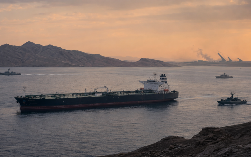 Representative image of an oil tanker moving through a tense Gulf maritime corridor as United States-Iran tensions and Strait of Hormuz security risks sharpen focus on global oil flows, ceasefire diplomacy, and Middle East stability.