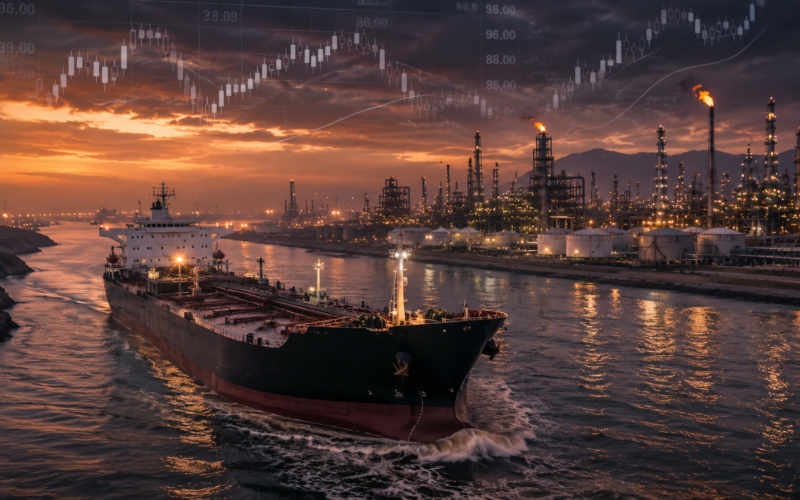 Representative image: A crude oil tanker moves near refinery infrastructure as Brent crude prices stay above $100, highlighting how United States and Iran tensions and Strait of Hormuz supply risks are reshaping global energy markets.
