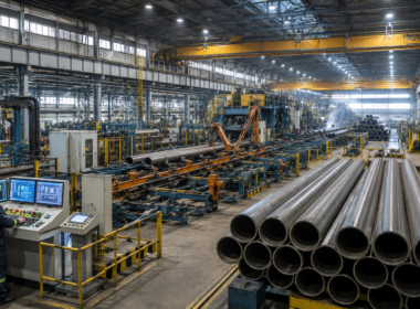 Representative image of a modern steel pipe manufacturing facility, illustrating Tenaris S.A.’s planned C$306 million modernization of its Sault Ste. Marie operations to strengthen Canadian OCTG production and energy supply chain resilience.