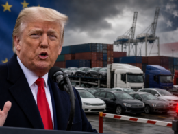 Representative image: European Union cars and trucks face renewed uncertainty at a transatlantic port backdrop as Donald Trump’s proposed 25 per cent auto tariff puts the Turnberry Agreement under fresh pressure.