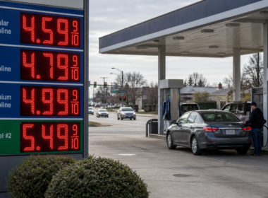 Representative image: A generic United States gas station shows elevated pump prices as average United States gas prices top $4.50 a gallon, highlighting how global oil disruption, low fuel inventories, and inflation pressure are hitting American drivers.
