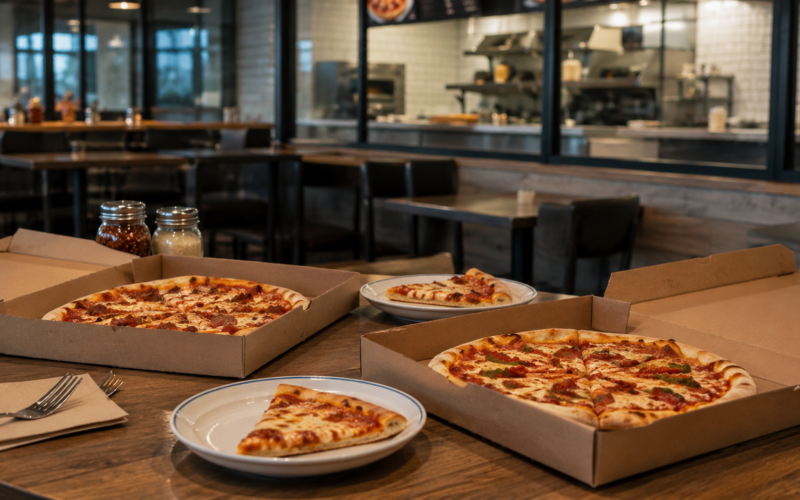 Representative image: Pizza boxes inside a modern restaurant setting reflect Yum Brands’ potential Pizza Hut sale talks, highlighting how private equity interest, fast-food turnaround pressure and restaurant portfolio strategy are reshaping the global pizza chain’s future.