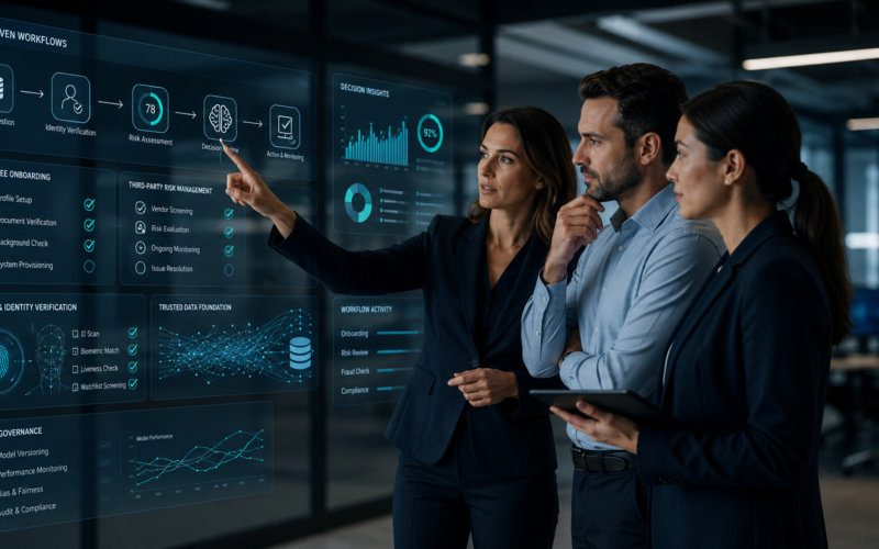 Representative image of enterprise teams using trusted data, workflow automation and agentic AI decisioning tools, reflecting the Experian and ServiceNow partnership to scale secure AI-driven operations across regulated industries.