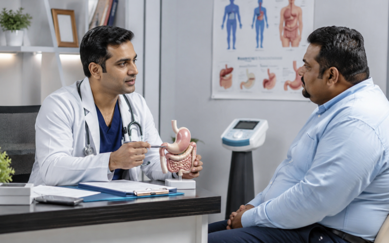 Representative image: A doctor explains bariatric surgery and obesity-related health risks during a clinical consultation, as India’s rising obesity burden increases concern over diabetes, heart disease and long-term metabolic complications.