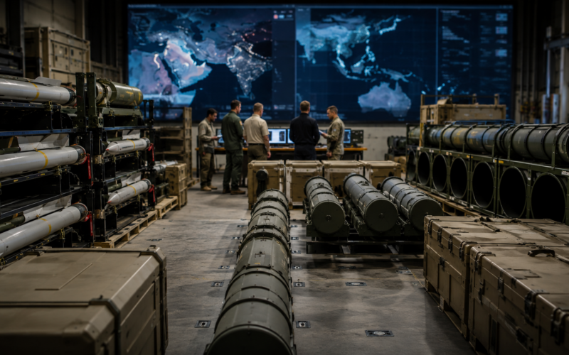Representative image of a military command center and missile stockpile planning room as United States defence readiness faces new scrutiny after the Iran war depleted key Tomahawk, Patriot and THAAD inventories, raising concerns over Taiwan, Ukraine and Indo-Pacific deterrence.