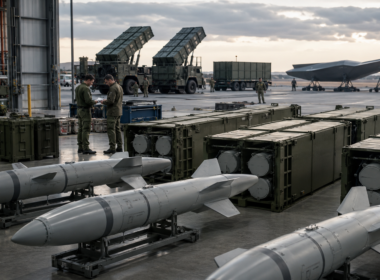Representative image: A military hangar scene showing containerized missile systems and strike-ready munitions, illustrating how the Department of War’s new agreements with Leidos Holdings, Anduril Industries, Castelion Corporation, and other defence technology firms could reshape U.S. missile production, hypersonic weapons capacity, and low-cost strike readiness.