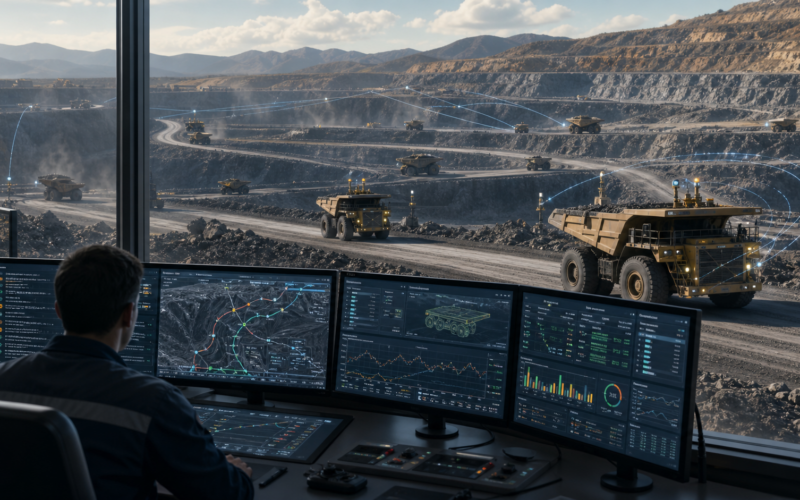 Representative image: Autonomous haul trucks operating inside a digitally connected open-pit mine highlight how mining fleet management software is becoming the control layer behind equipment strategy, productivity, and long-cycle original equipment manufacturer commitments.