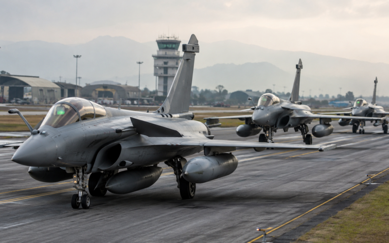 Representative image of modern fighter jets on an airbase runway as India’s proposed 114 Rafale fighter jet procurement from France raises focus on Indian Air Force modernisation, defence self-reliance, and regional air power strategy.